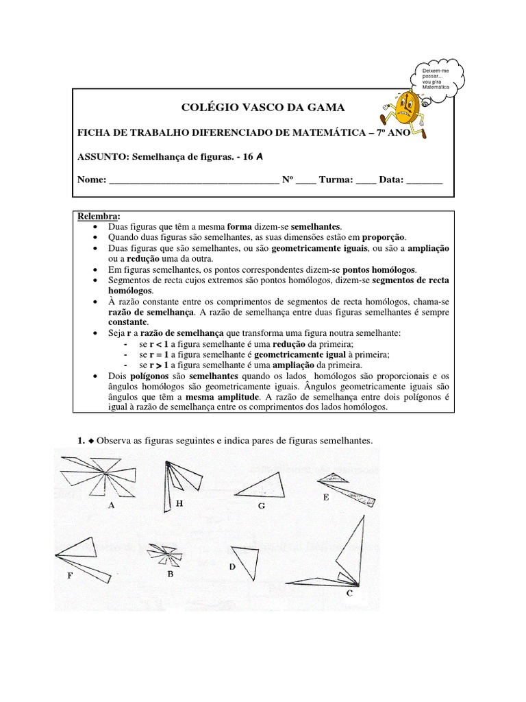 Semelhanca de Figuras | PDF | Triângulo | Matemática elementar, image size:768x1024