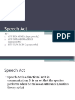 Speech Act: By: AYU EKA ANALIA (1510302085) Ayu Oktaviani Azizah (1510302086) SITI ULFA ZA'IN (1510302087)