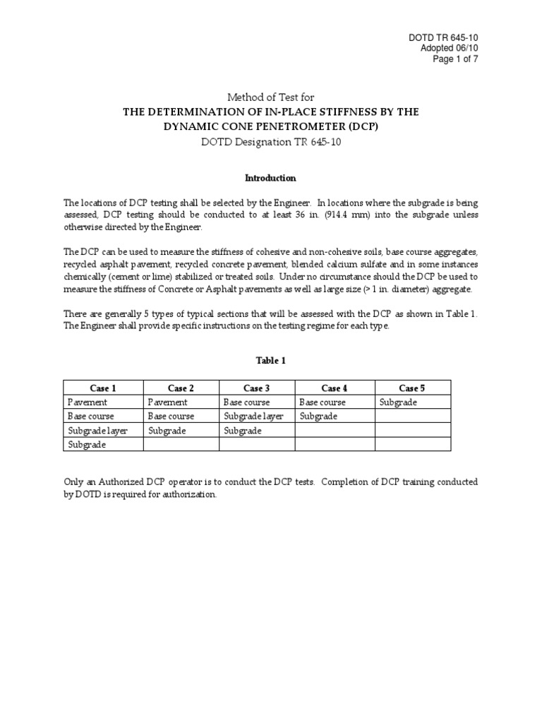 Dynamic Cone Penetrometer Testing Guide | PDF | Road Surface ...