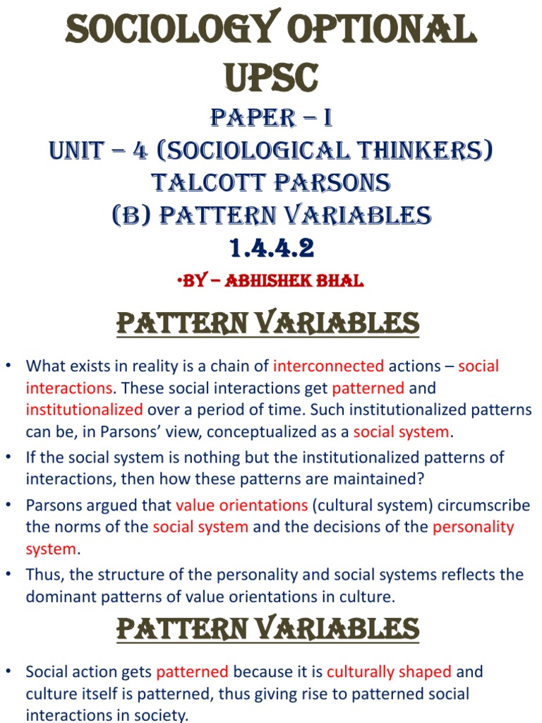 Understanding Talcott Parsons' Pattern Variables The Building Blocks