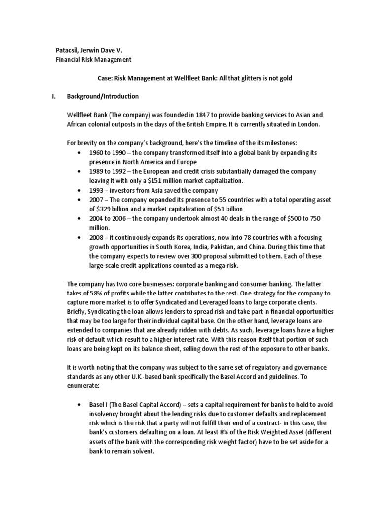 Case 4 Wellfleet Bank (Patacsil) PDF Capital Requirement Banks
