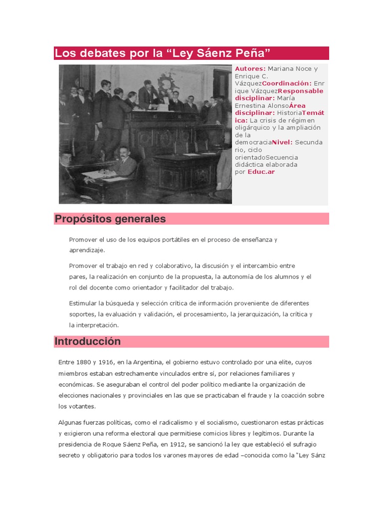 Los Debates Porla Ley Saenz Pena Historia Argentina Del Siglo Xix Politica Elecciones