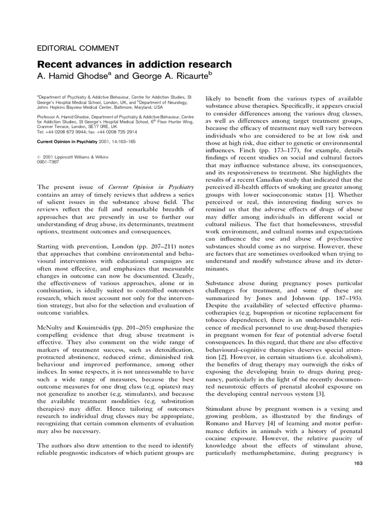 Recent Advances in Addiction Research: A. Hamid Ghodse and George A ...