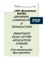 ENGLISH B (Common) Notes: Grammer, Compositin & Translation Impotants Essay Letter Aplication Stories
