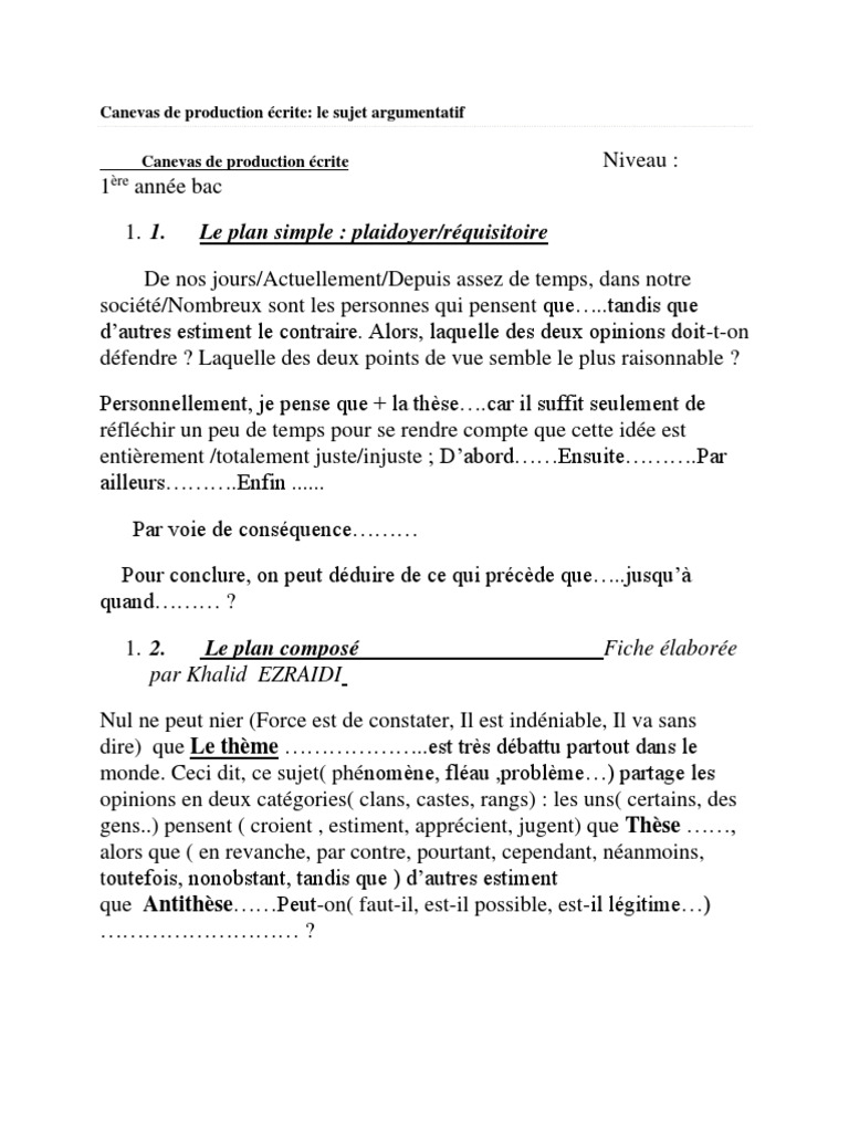 Production Ecrite Argumentatif