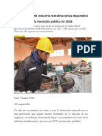 Noticia-Recuperación de Industria Metalmecánica Dependerá de La Inversión Pública en 2018