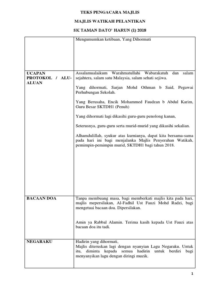 Teks Pengacara Majlis Watikah Pelantikan | PDF