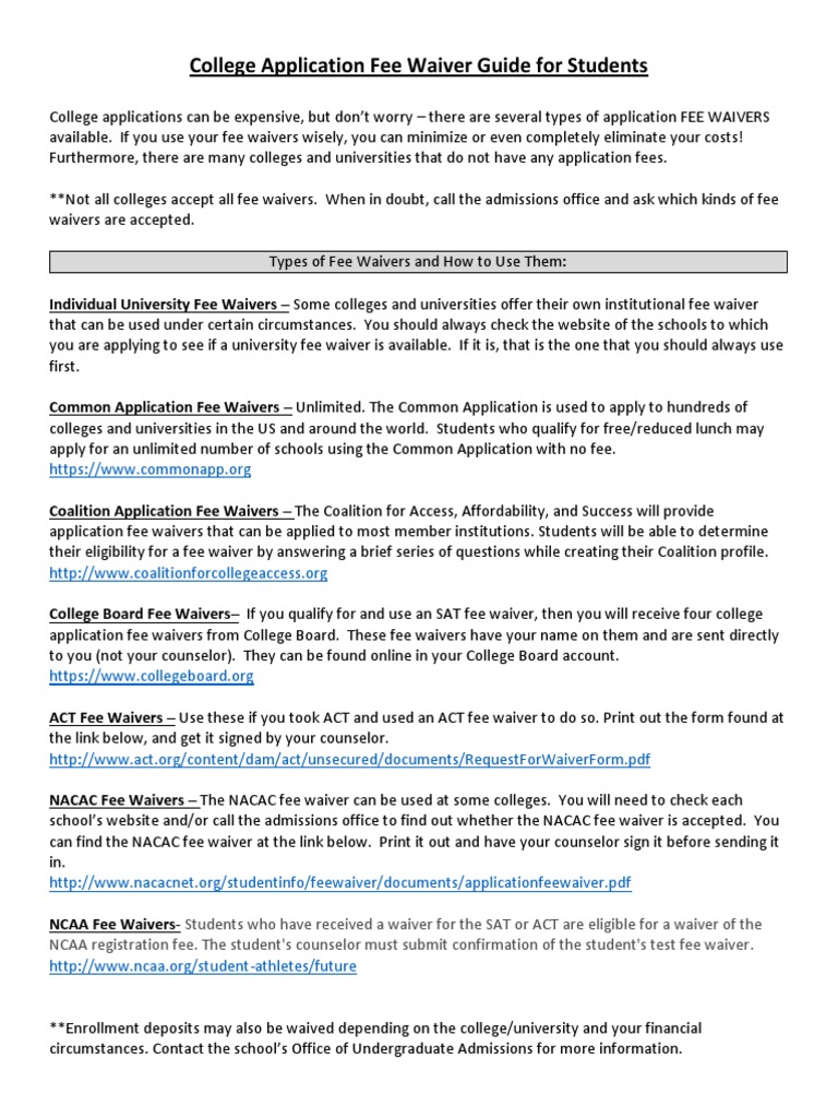 College Application Fee Waivers Pdf – YJCY