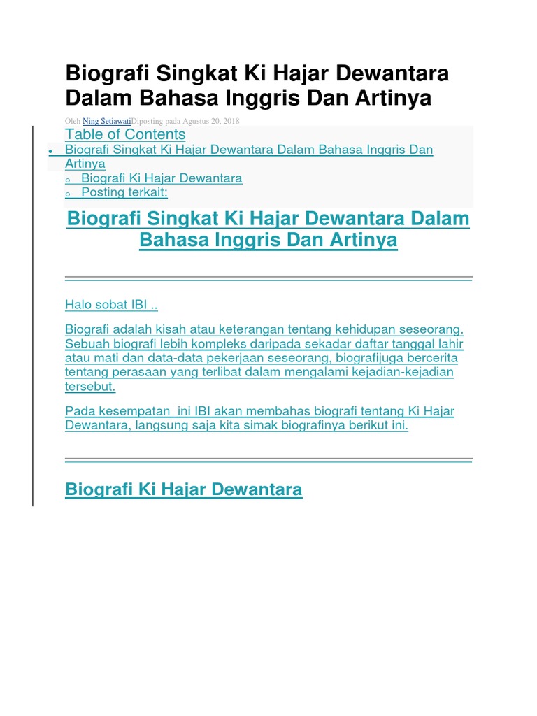 Biografi Singkat Ki Hajar Dewantara Dalam Bahasa Inggris Dan Artinya Indonesia
