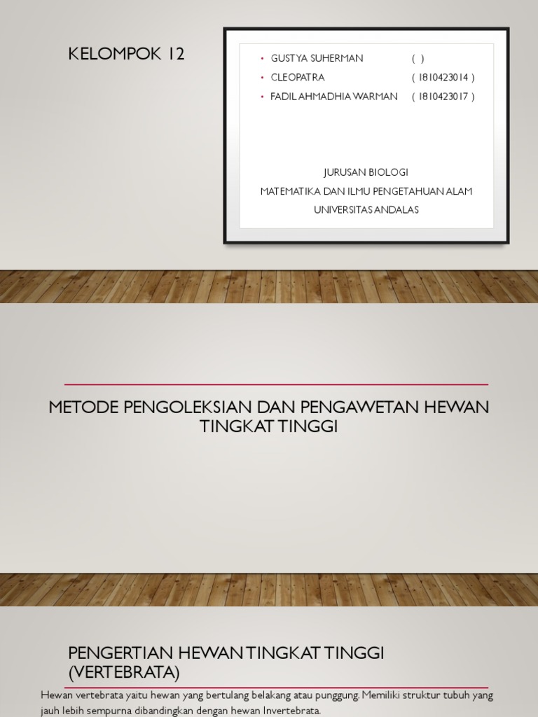 Pengoleksian Dan Pengawetan Hewan Tingkat Tinggi