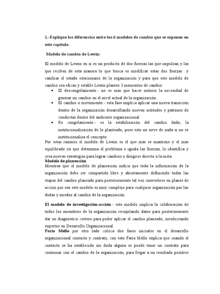 Diferencias entre 6 Modelos de DO | PDF | Desarrollo organizacional ...