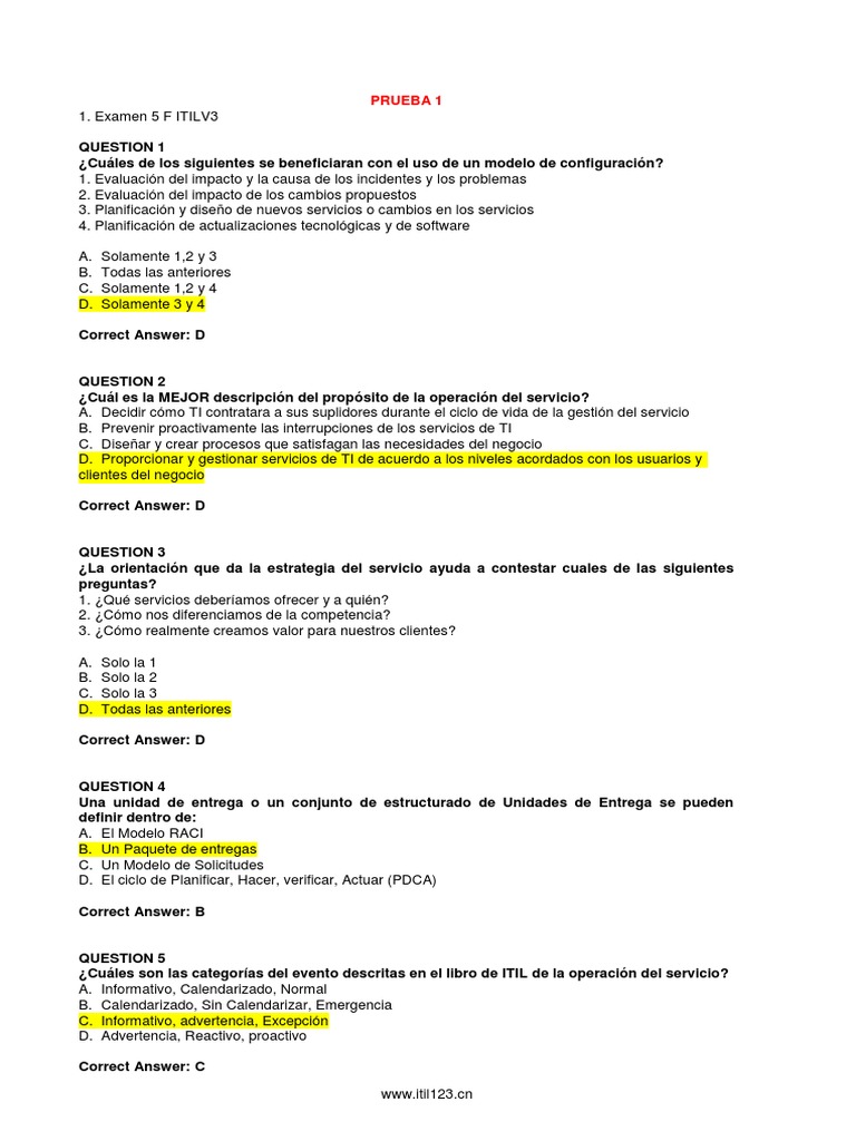 Examen Itil Resuelto | PDF | Itil | Proceso de desarrollo de software
