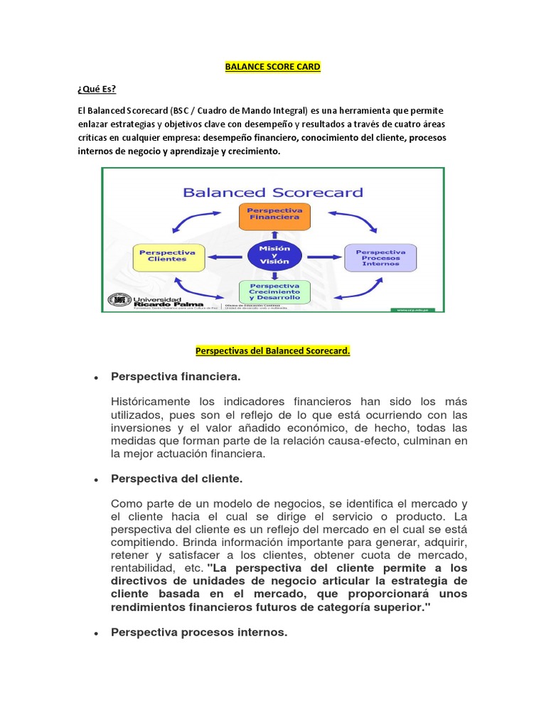 Perspectivas del Balanced Scorecard | PDF | Economias | Business