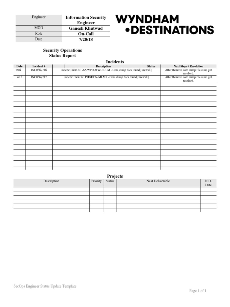 SecOps Engineer Status Update Template | PDF