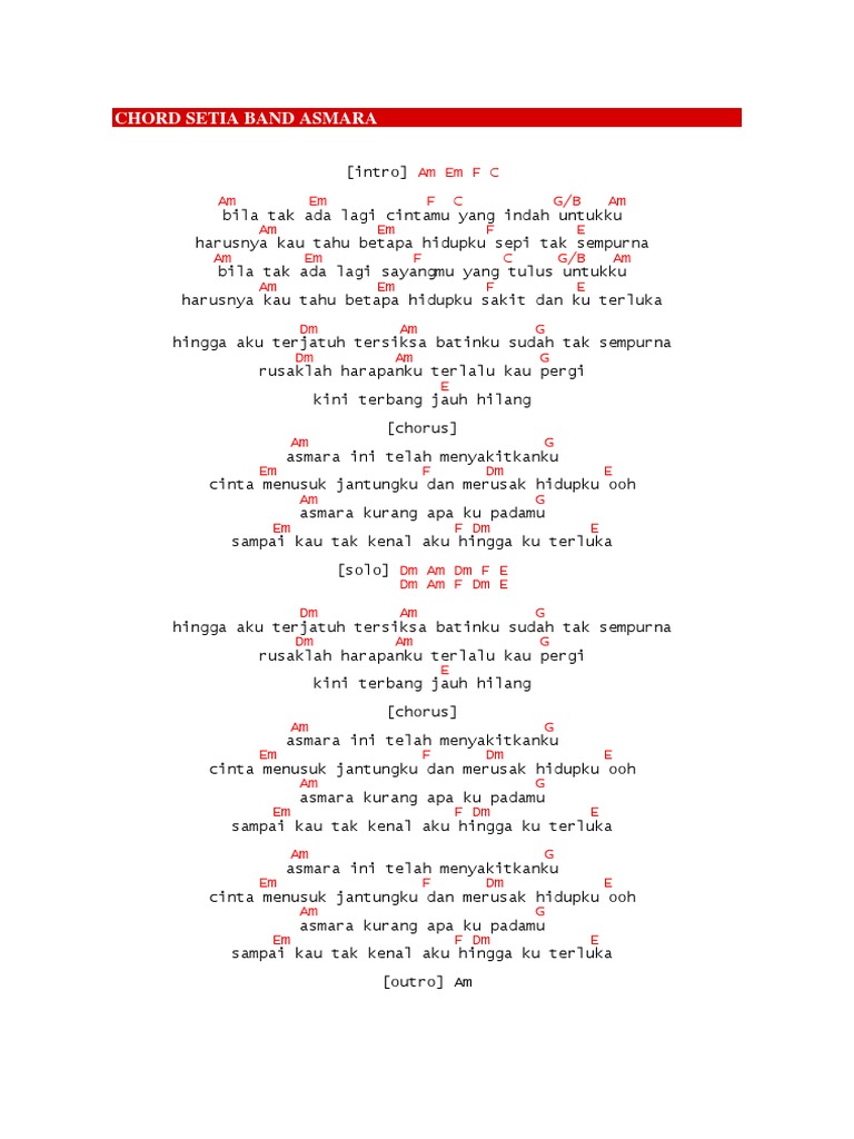 Chord Setia Band Asmara