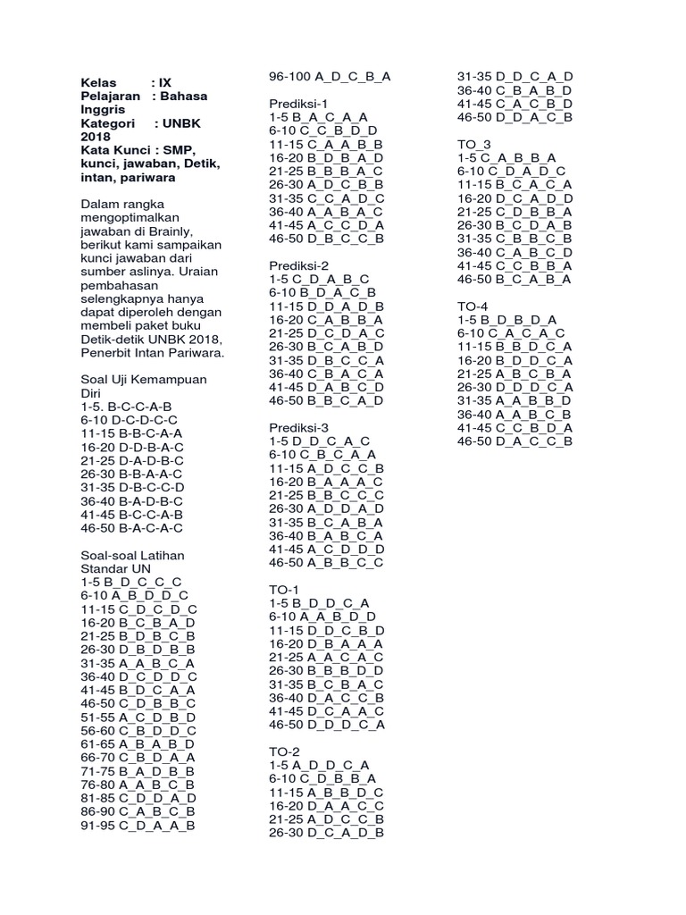 40 Kunci Jawaban Detik Detik Bahasa 21 Background