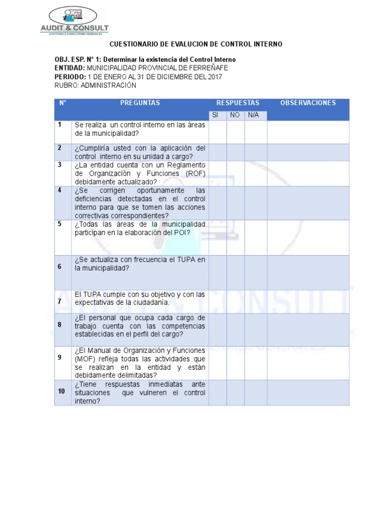 Cuestionario de Evalucion de Control Interno | PDF | Presupuesto ...