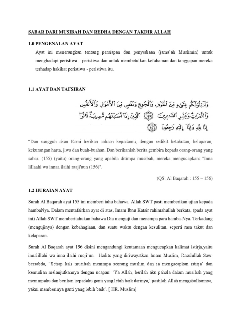 Sabar Dari Musibah Dan Redha Dengan Takdir Allah Pdf