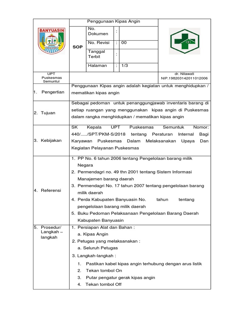 SOP Penggunaan Kipas Angin | PDF
