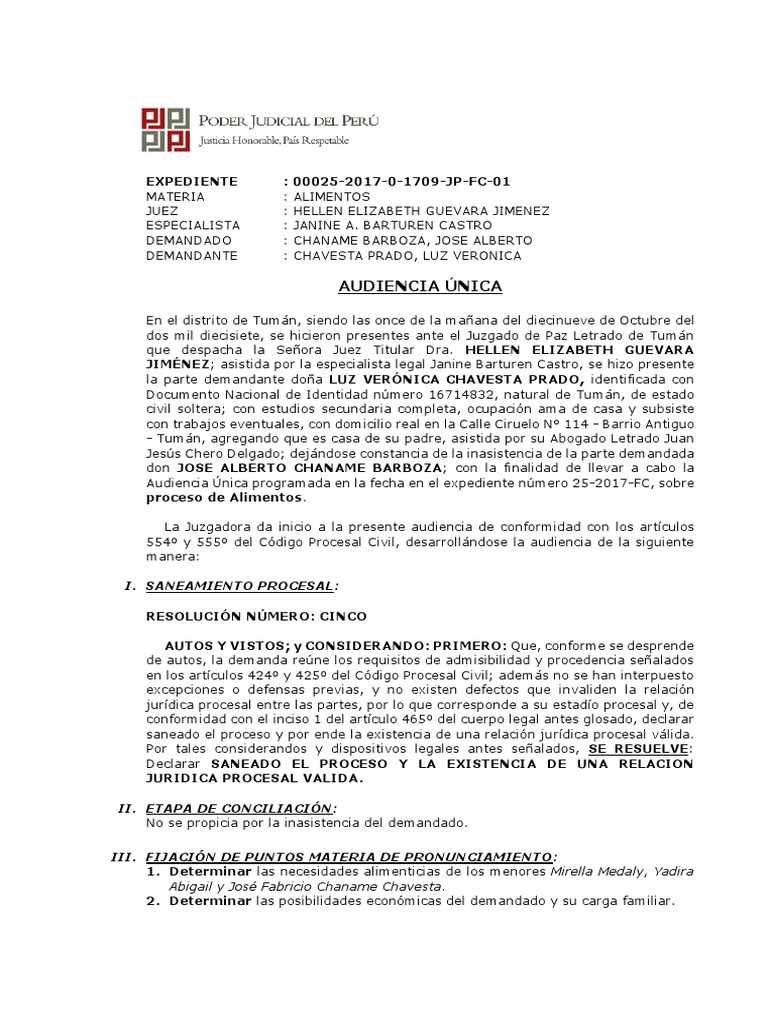Sentencia que declara fundada la demanda de alimentos a favor de tres