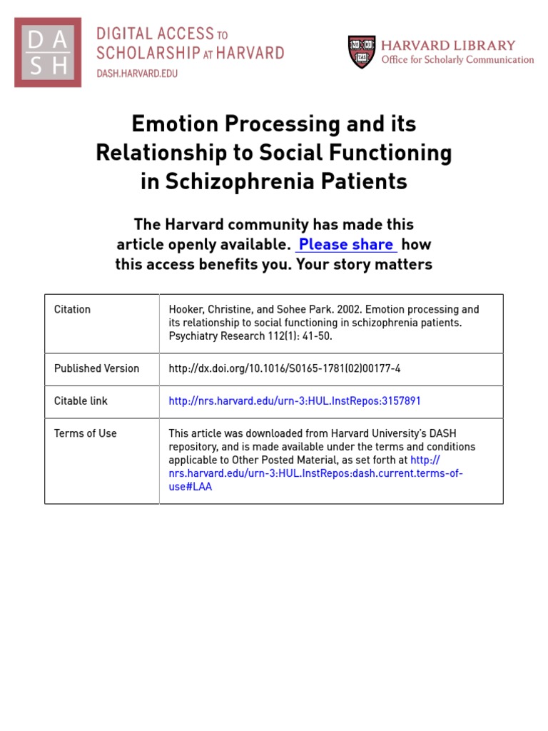 Emotion Processing in Schizophrenia Patients | PDF | Affect (Psychology ...