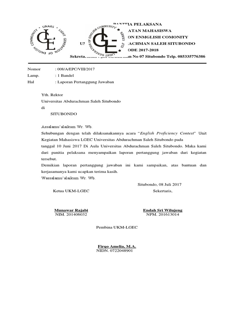 Lpj Kegiatan Olimpide Bahasa Inggris