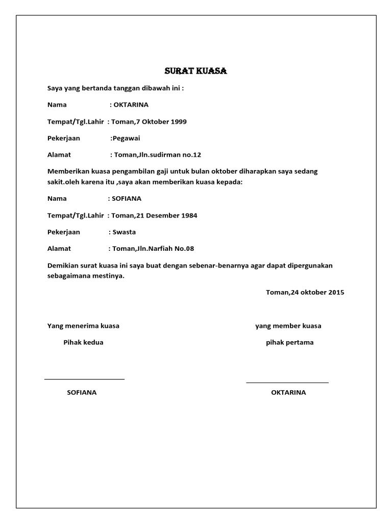 Surat Kuasa Okta