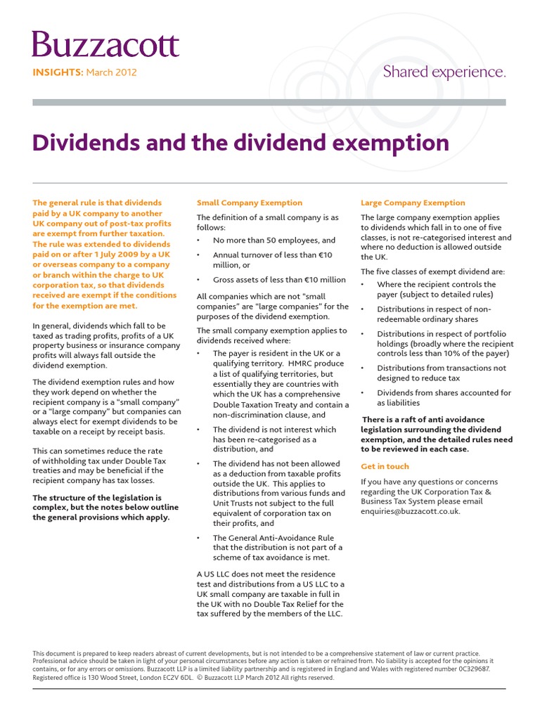 Dividends And The Dividend Exemption Tax Exemption Dividend