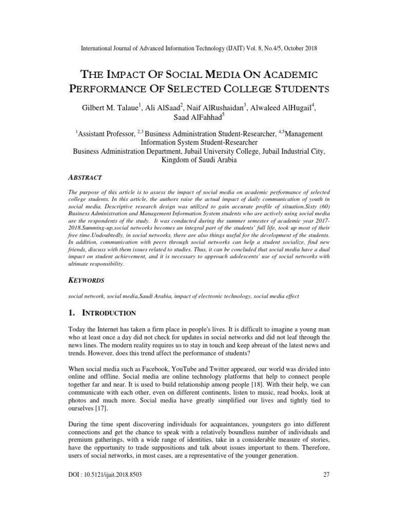 Impact of Social Media on College Students | PDF | Social Media ...