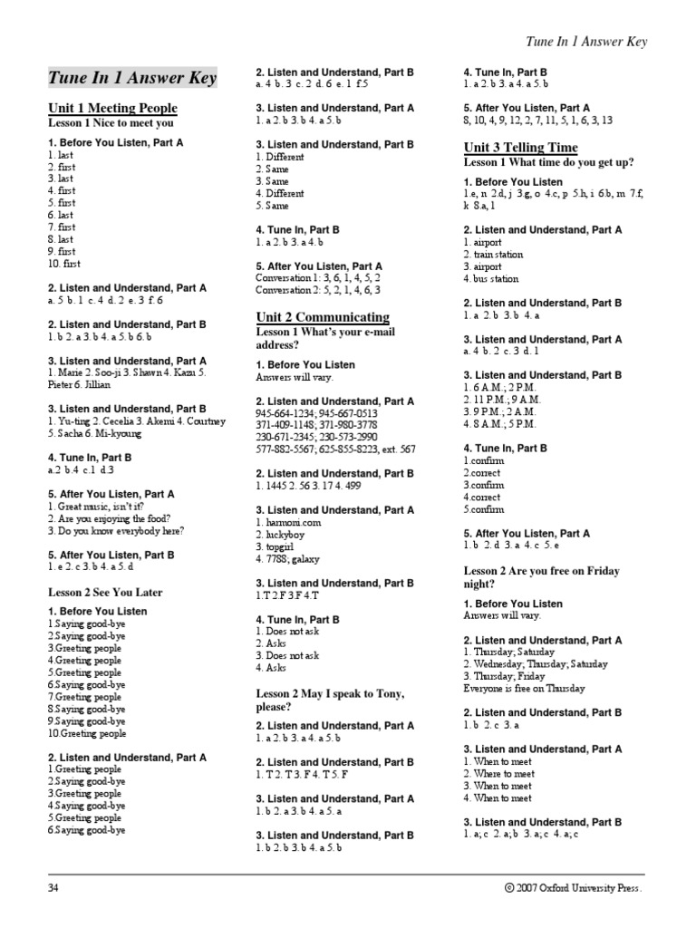 tune in 1 teachers book answer keypdf leisure