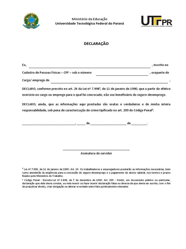 Declaração de Seguro Desemprego.pdf Emprego Governo