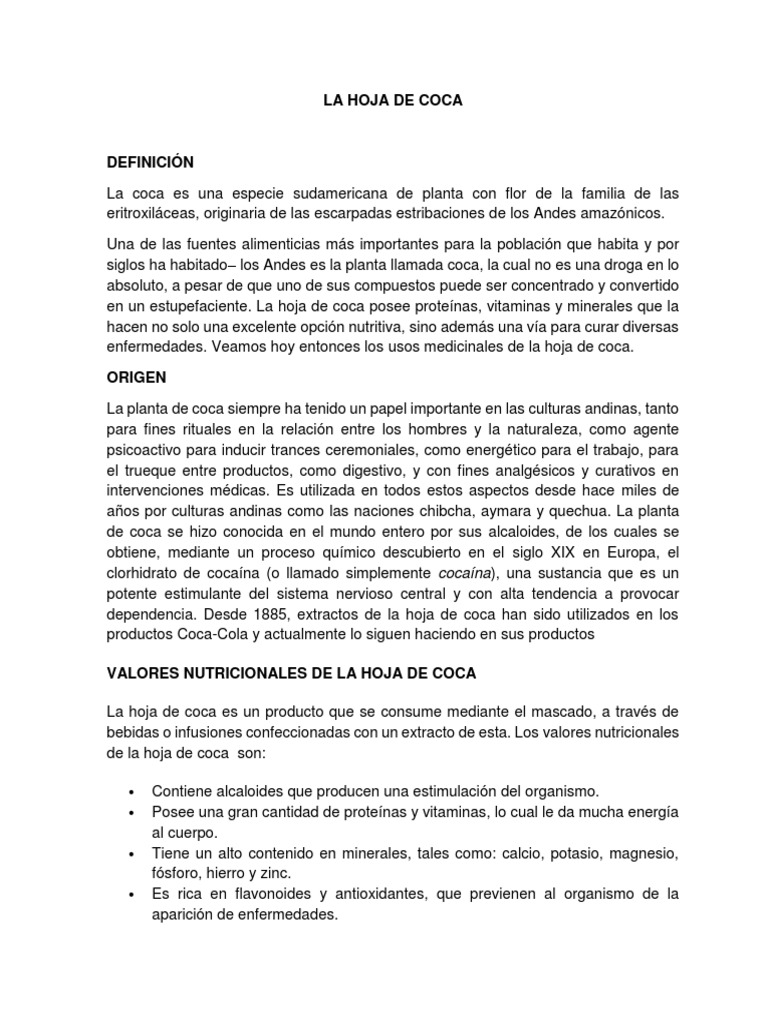 La Hoja de Coca PDF Cocaína Bienestar