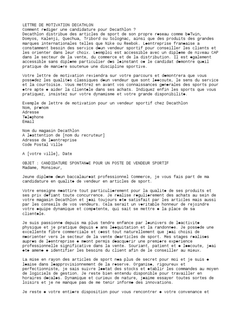 Lettre De Motivation Pour Travailler Decathlon