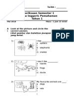 Peperiksaan Semester 1 Bahasa Inggeris Pemahaman Tahun 1: Nama: - Tarikh