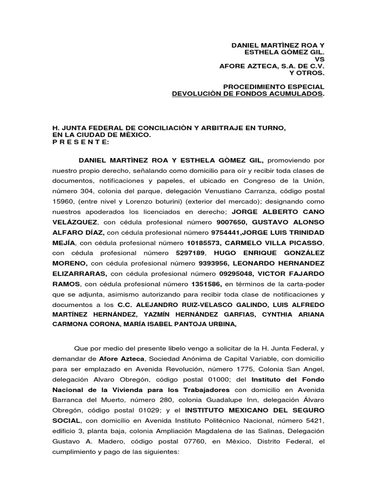 Demanda Beneficiario Afore | PDF | Constitución | Derecho laboral