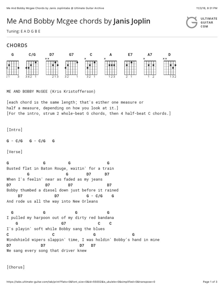 Me and Bobby Mcgee Chords by Janis Joplintabs at Ultimate Guitar