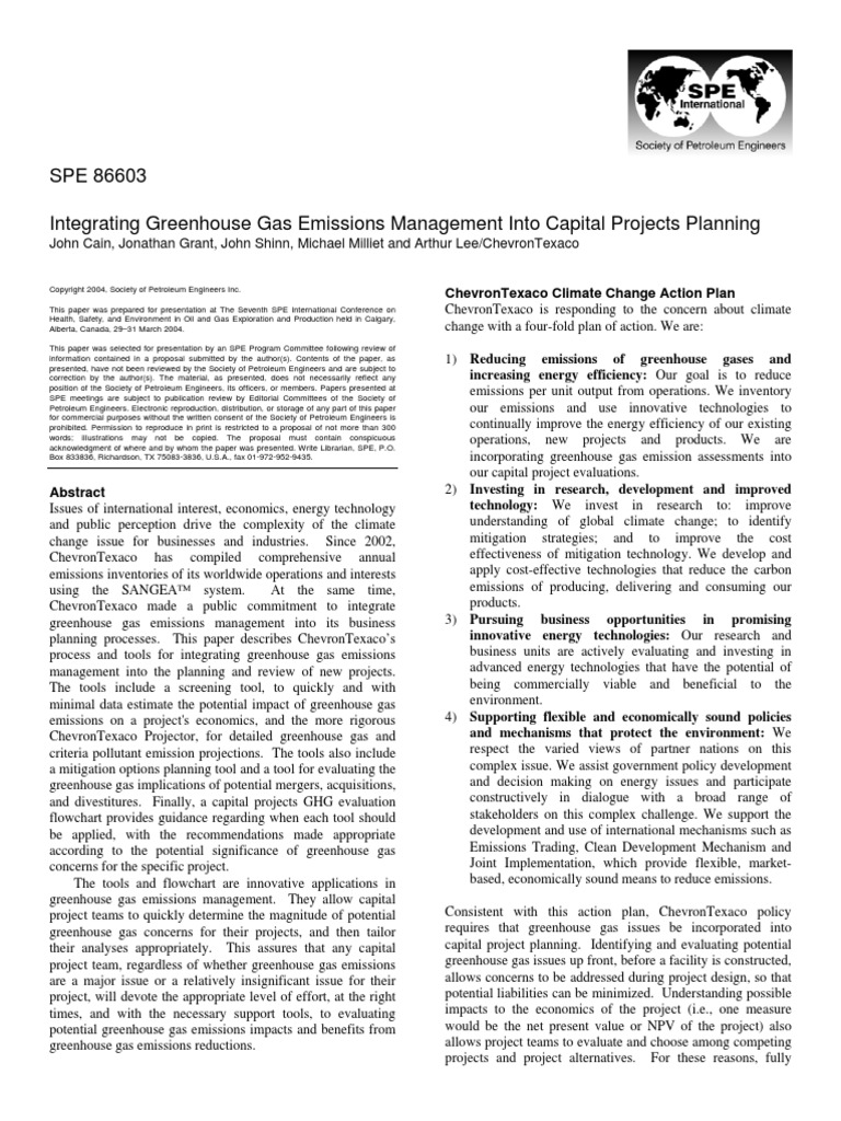 Integrating Greenhouse Gas Emissions Management Into Capital Projects ...