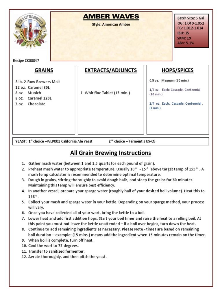 Grains Extracts/Adjuncts Hops/Spices All Grain Brewing Instructions