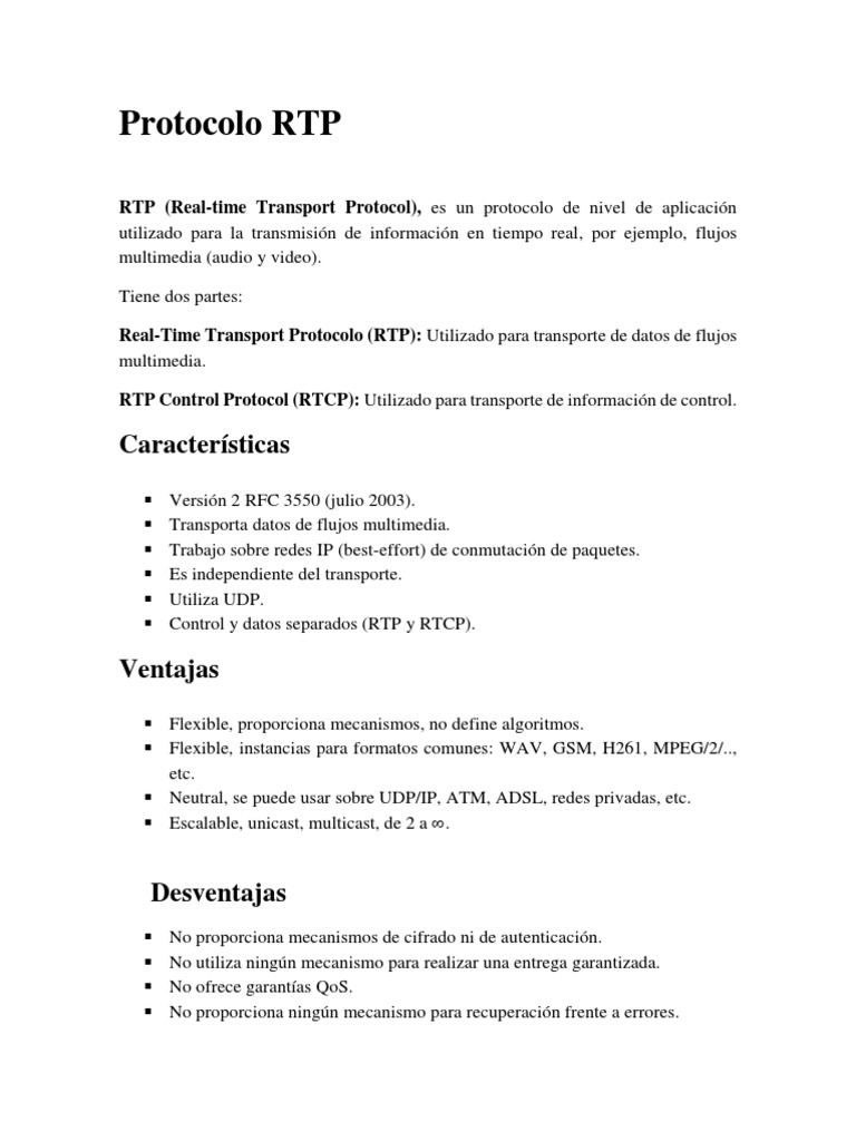 Resumen de Protocolo RTP | PDF