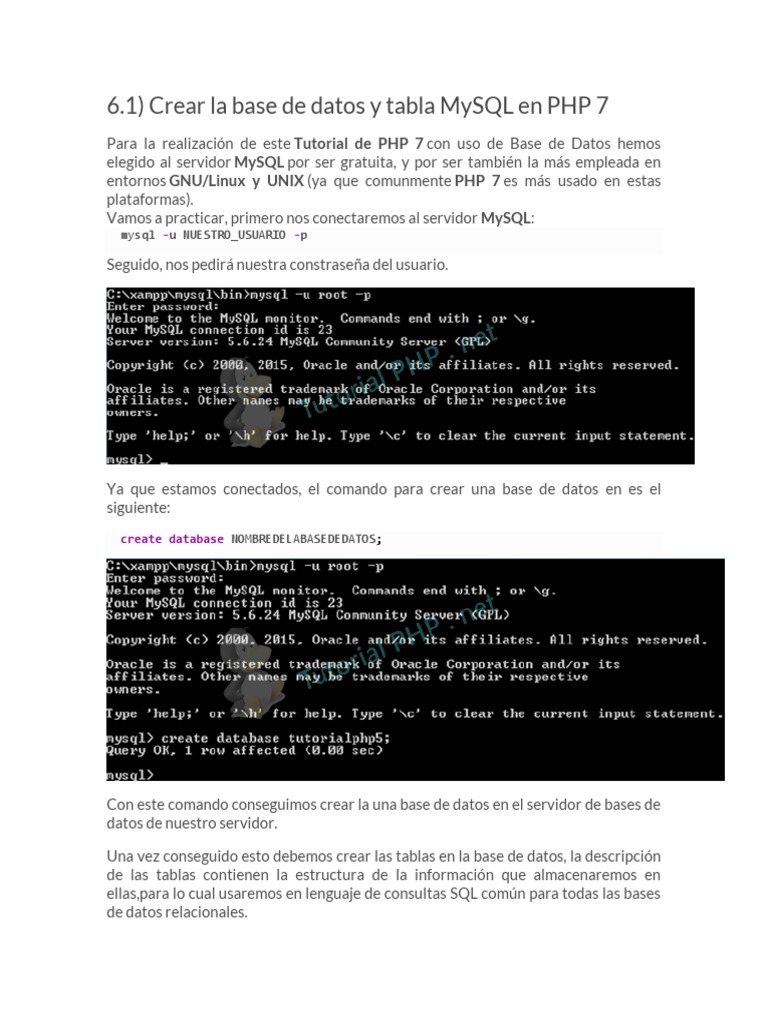 Crear y Consultar Base de Datos en PHP 7 | PDF | Contraseña | Mi sql