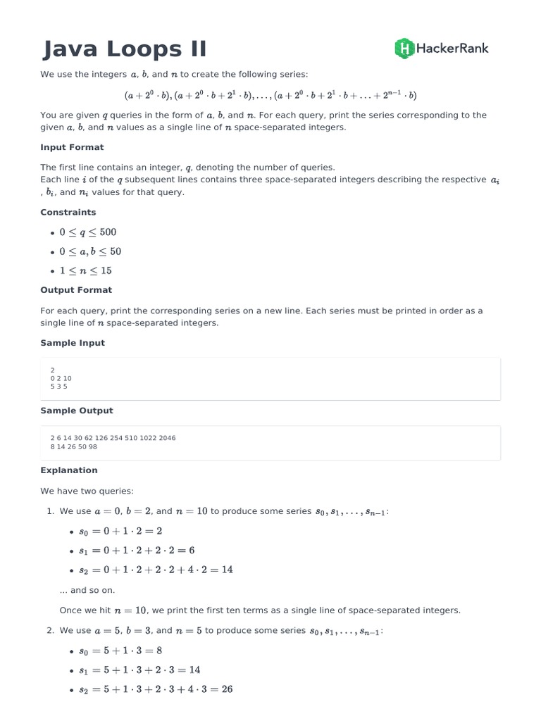 Java Loops II: Input Format | PDF