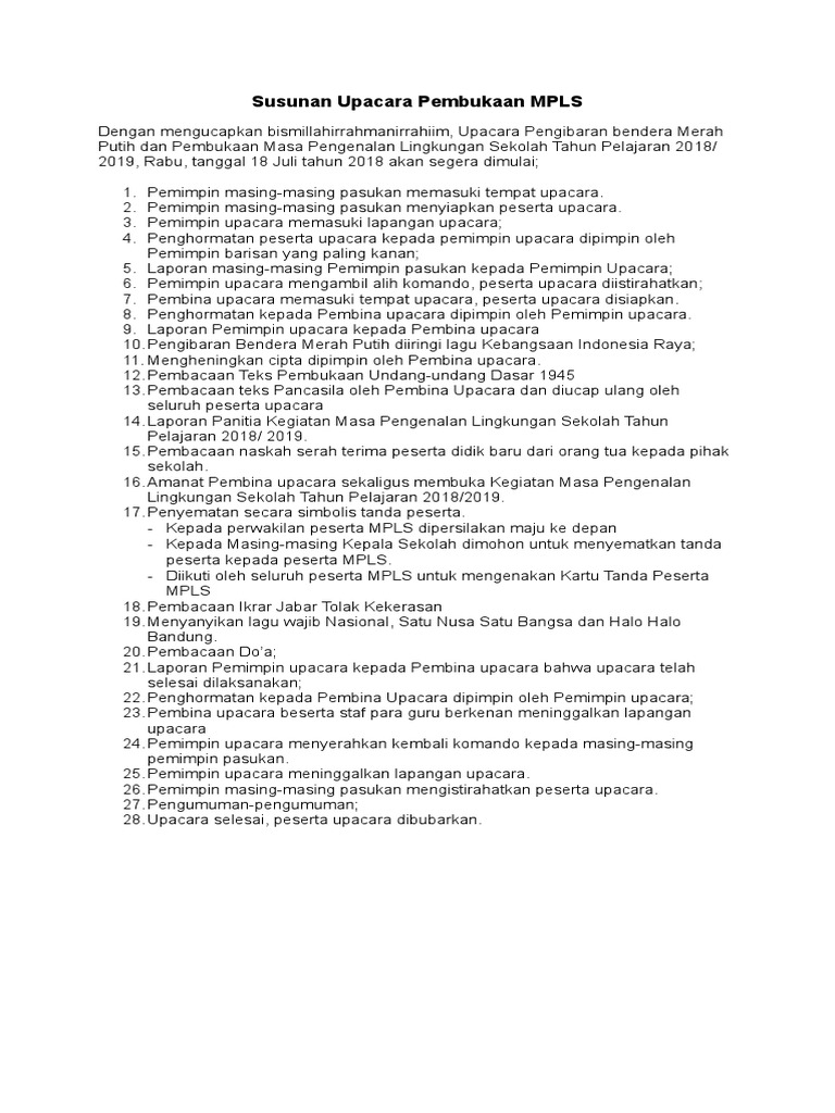 Susunan Upacara Pembukaan Dan Penutupan Mpls 2020 2021
