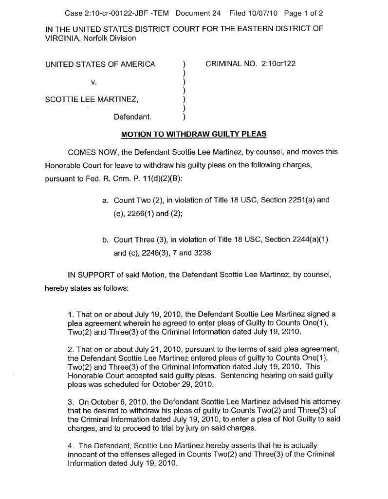 Scottie Lee Martinez Motion to Withdraw Guilty Plea