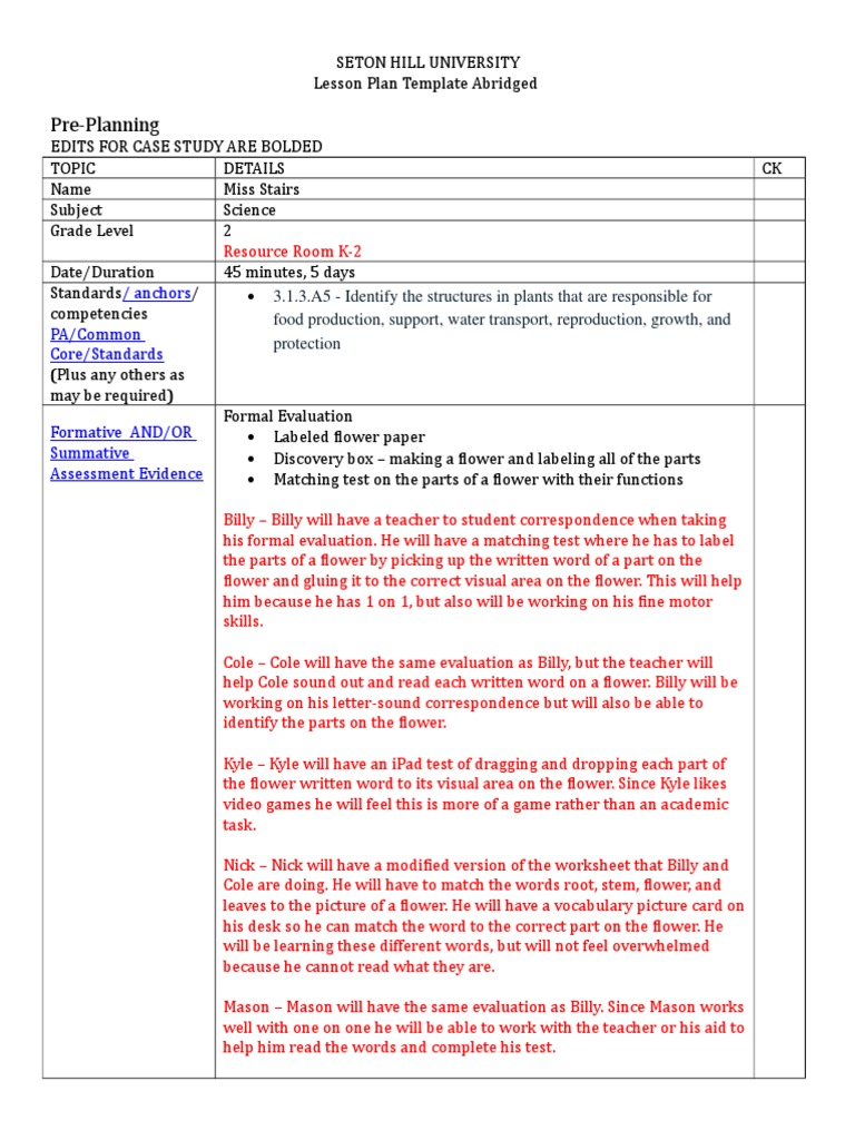 Lesson Plan Plants Parts Edited | PDF | Homework | Education Theory