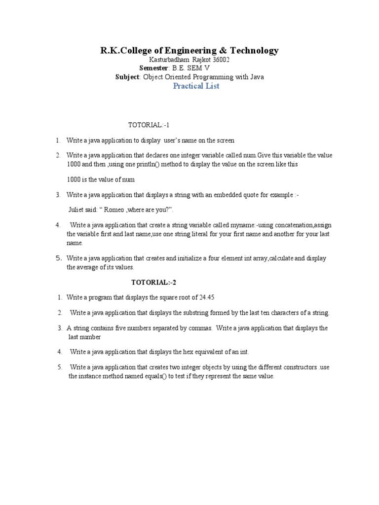 Practical List PDF Class Programming) Method