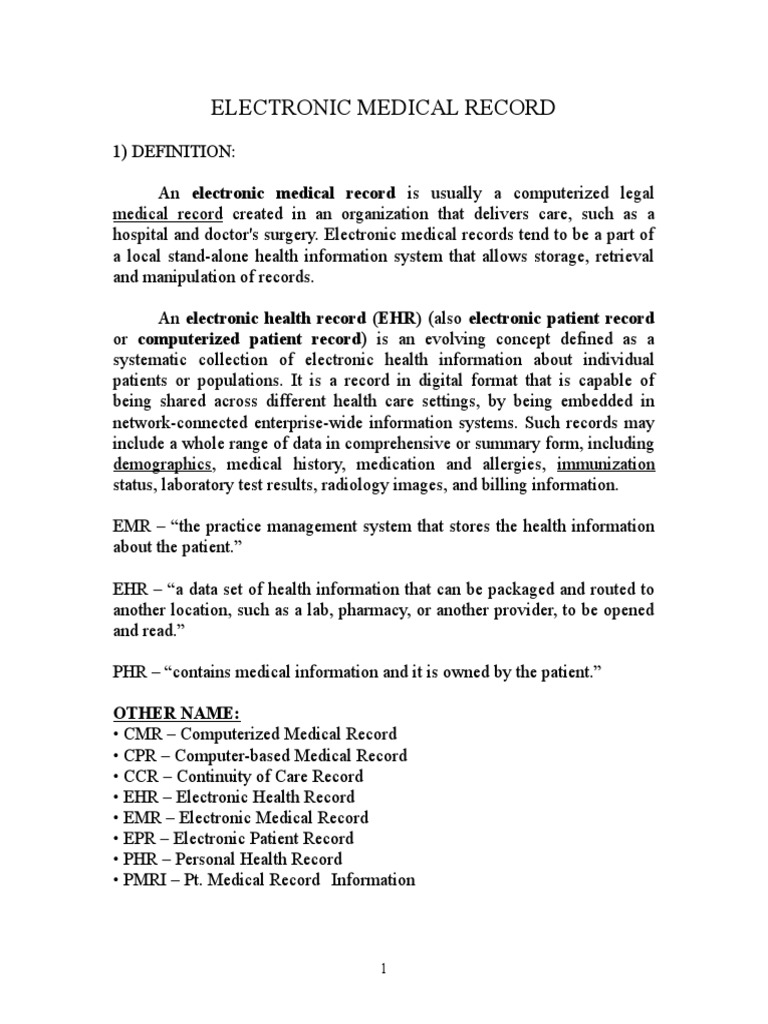 Electronic Medical Record PDF Electronic Health Record Medical Record