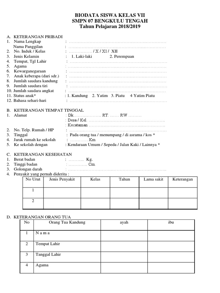 Biodata Siswa Pramuka Bangku Soal