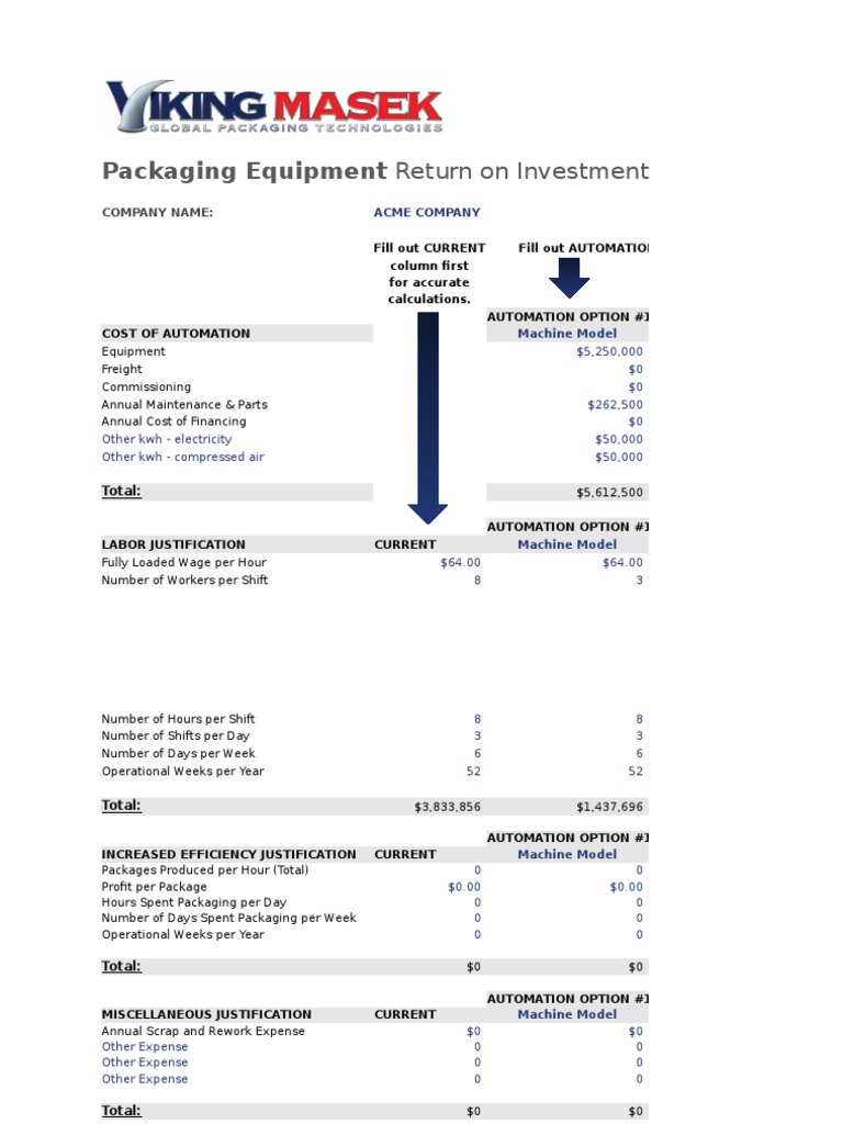 Packaging Automation ROI Calculator | PDF | Return On Investment ...