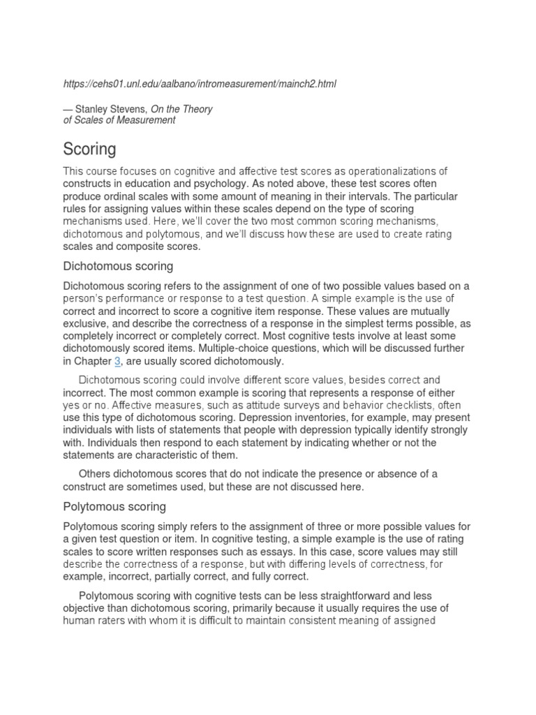 Dichotomous vs. Polytomous Scoring Explained | PDF | Neuroscience ...