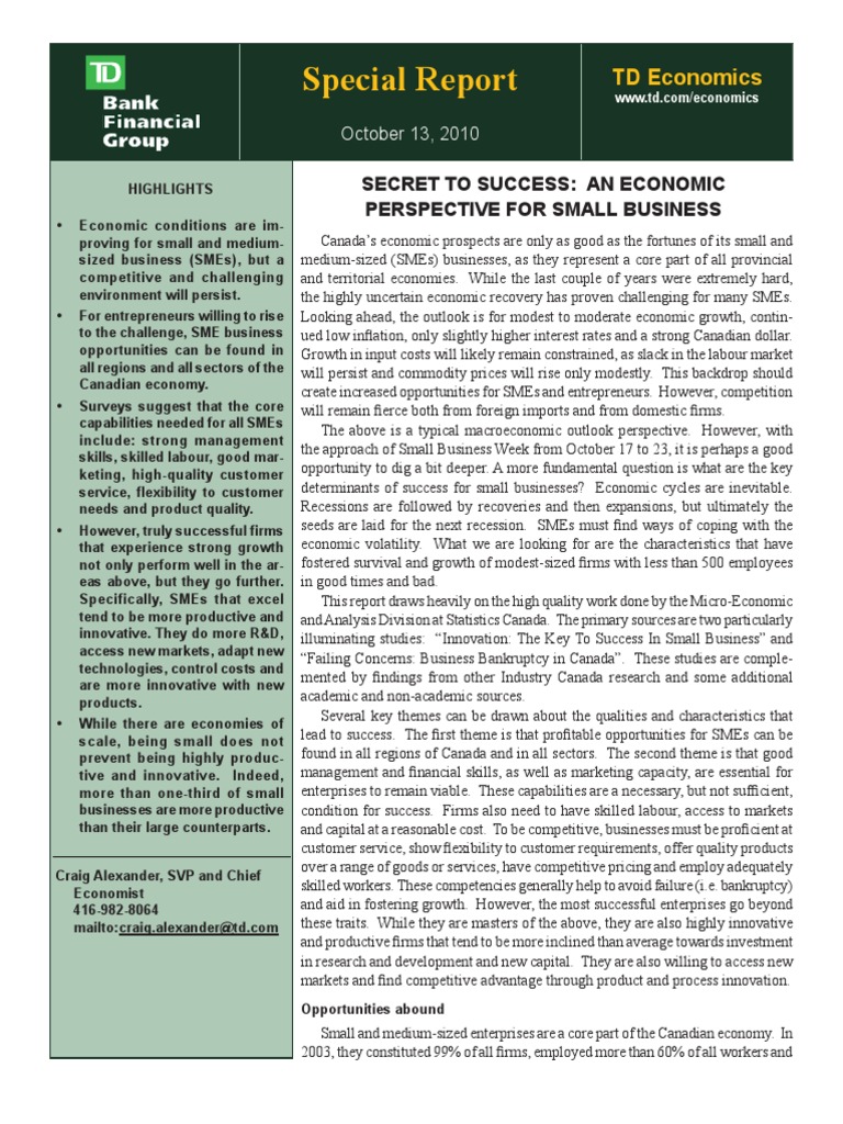 Special Report: TD Economics | PDF | Innovation | Small And Medium ...